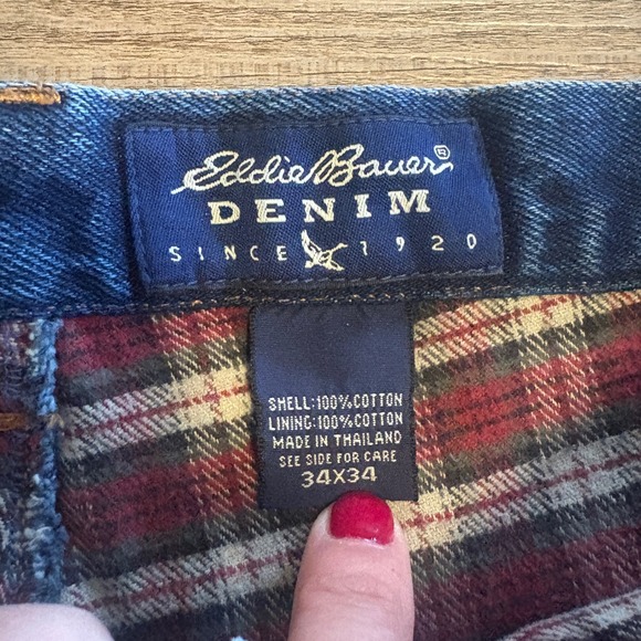 Eddie Bauer Jeans Men 34x34 Blue Dark Wash Flannel Lined Straight Leg Denim - Picture 3 of 8